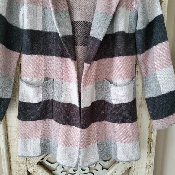 By Design Women's Open Front Collar Pocket Sweater Cardigan Dusty Pink Gray - Picture 3 of 6